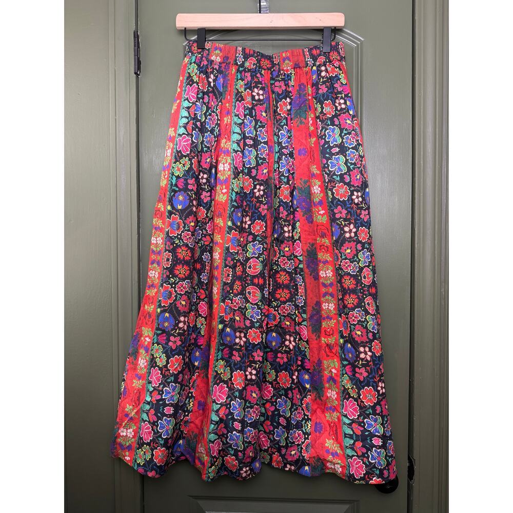 NWT Ro's Garden Jimena Midi Boho Floral Colorful Artsy Gypsy Skirt Yeshi Red XS